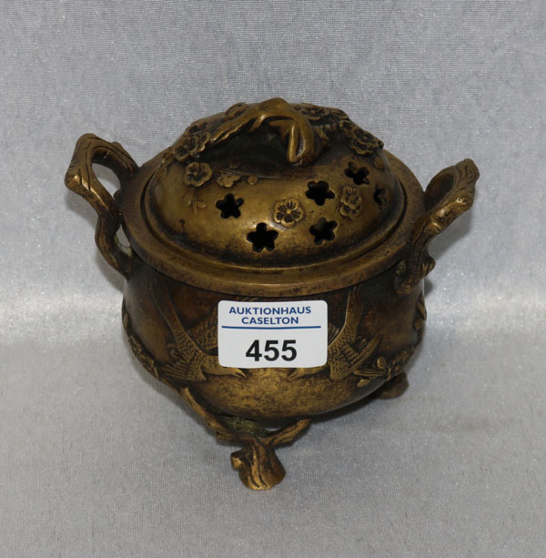 Bronze Räuchergefäß, China, H 13 cm, D 14 cm, Gebrauchsspuren
