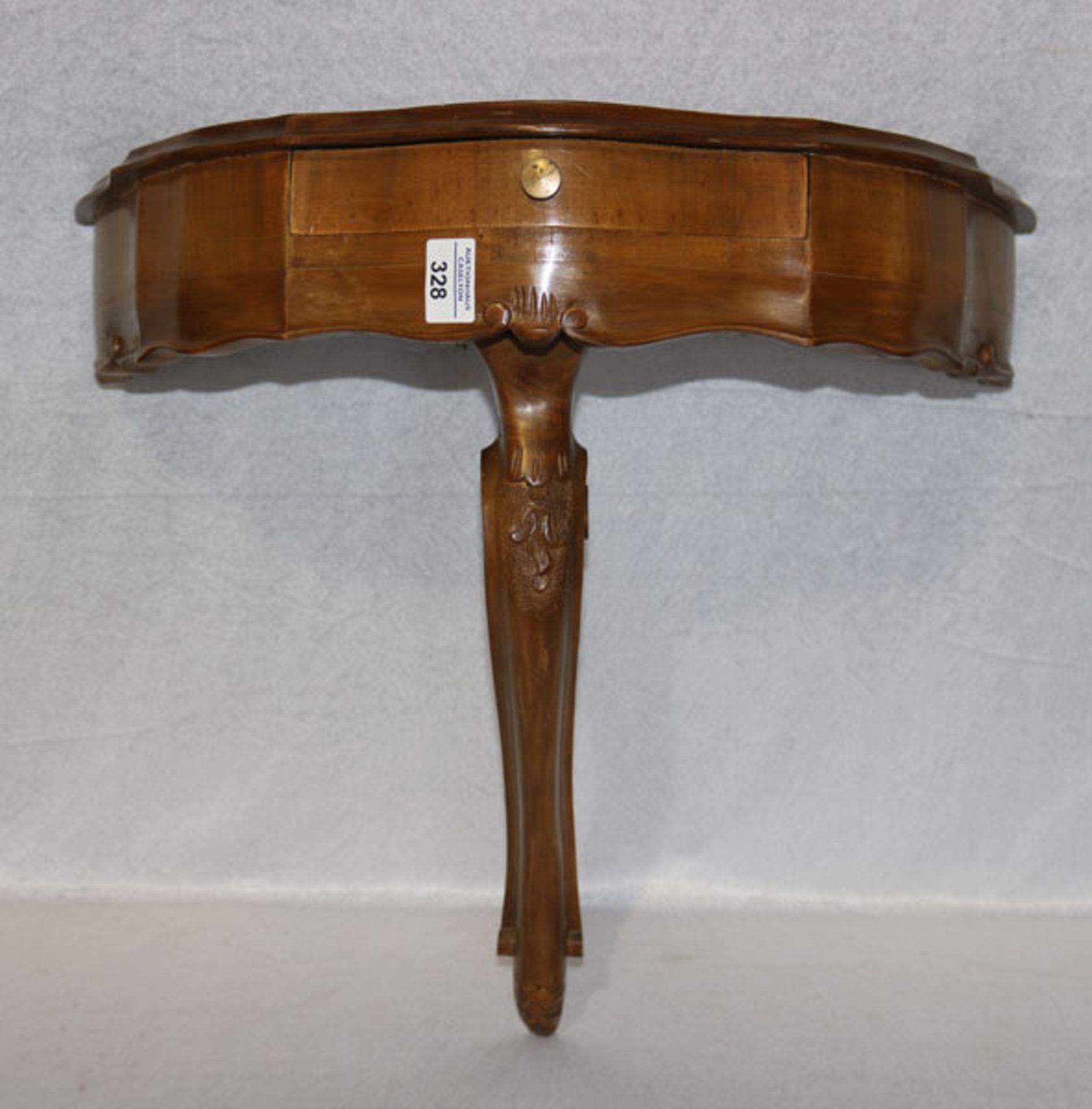 Holz Wandkonsole in halbrunder Form, Korpus mit einer Schublade, H 56 cm, B 55 cm, T 30 cm,