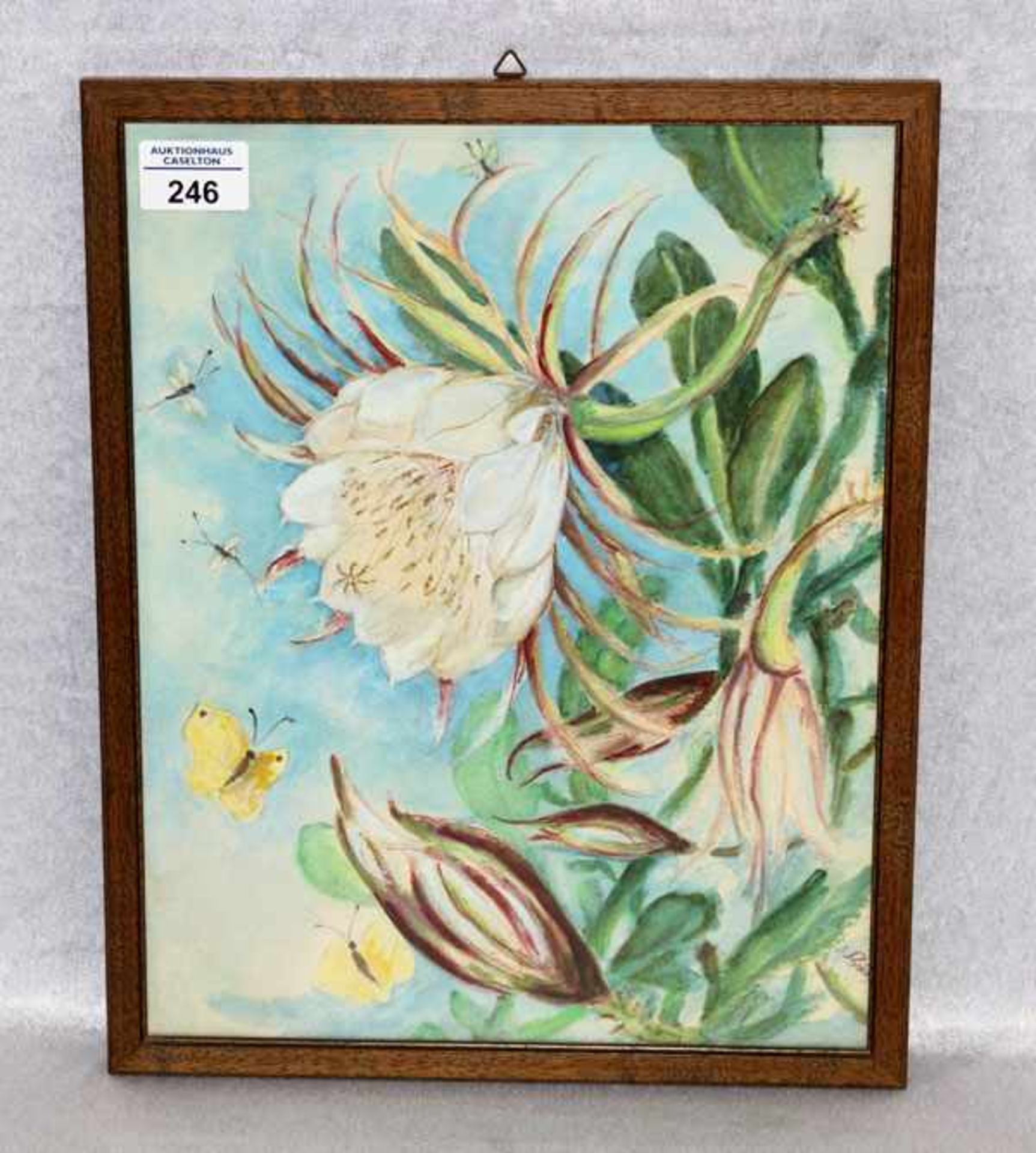 Aquarell 'Blumen mit Schmetterlingen', signiert E. Schärfl, unter Glas gerahmt, 37 cm x 29,5 cm