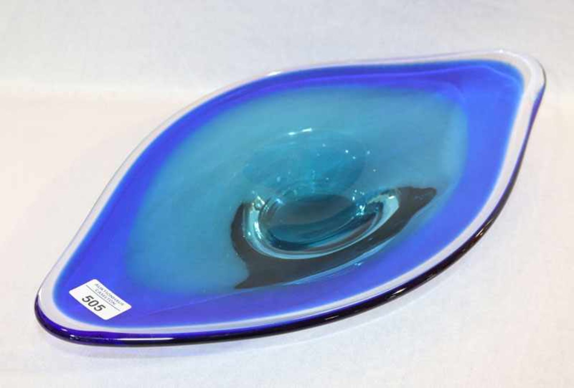 Murano Glasschale, blau/grün, H 7 cm, L 48 cm, T 27 cm, Gebrauchsspuren