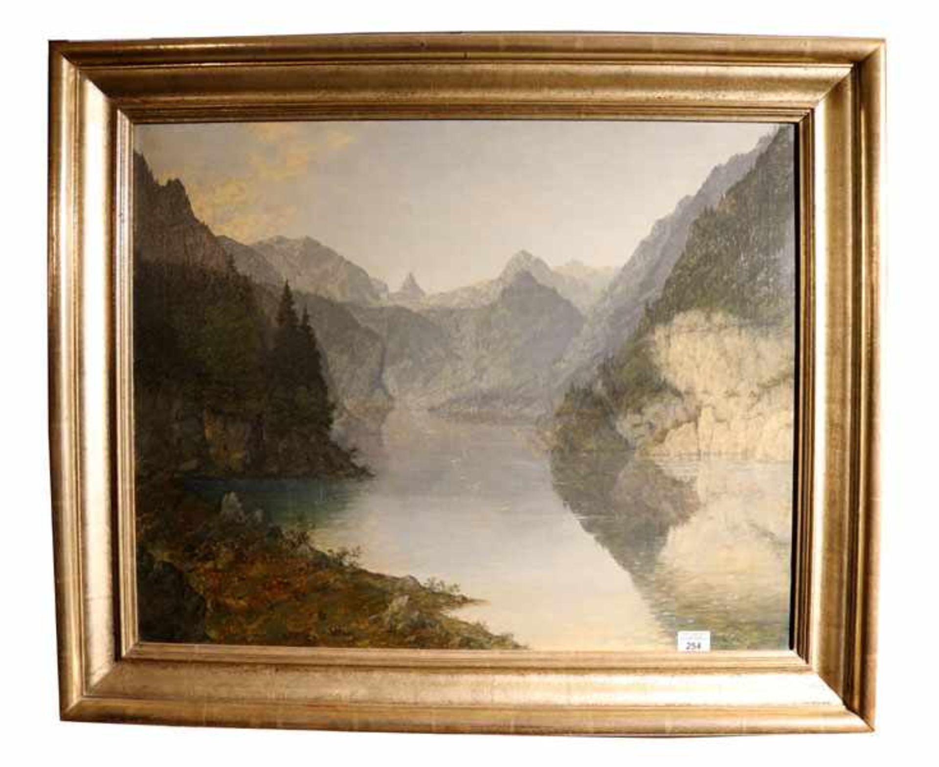Gemälde ÖL/LW 'Königssee', signiert K. Haas, 1930, gerahmt, Rahmen beschädigt, incl. Rahmen 79 cm