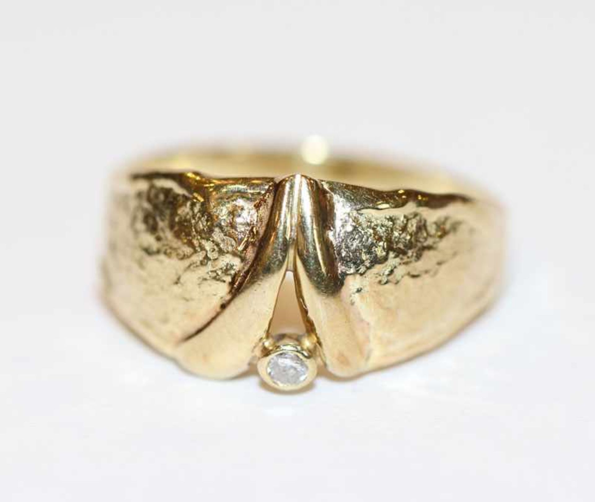 14 k Gelbgold Designer Ring mit Diamanten, Gr. 55
