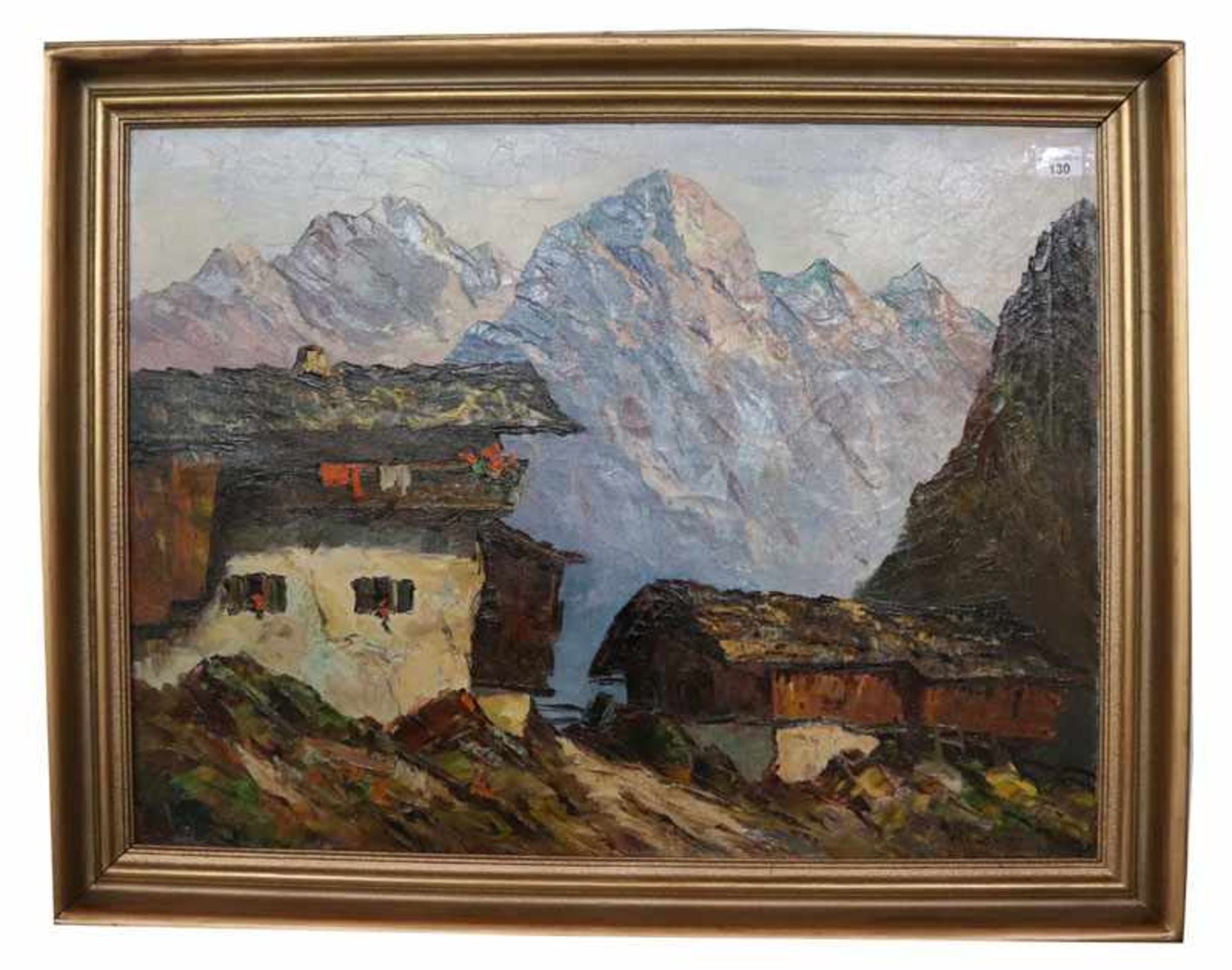 Gemälde ÖL/LW 'Bergbauernhof im Hochgebirge', in der Art von Mulley, signiert Megyery, Istvan, *