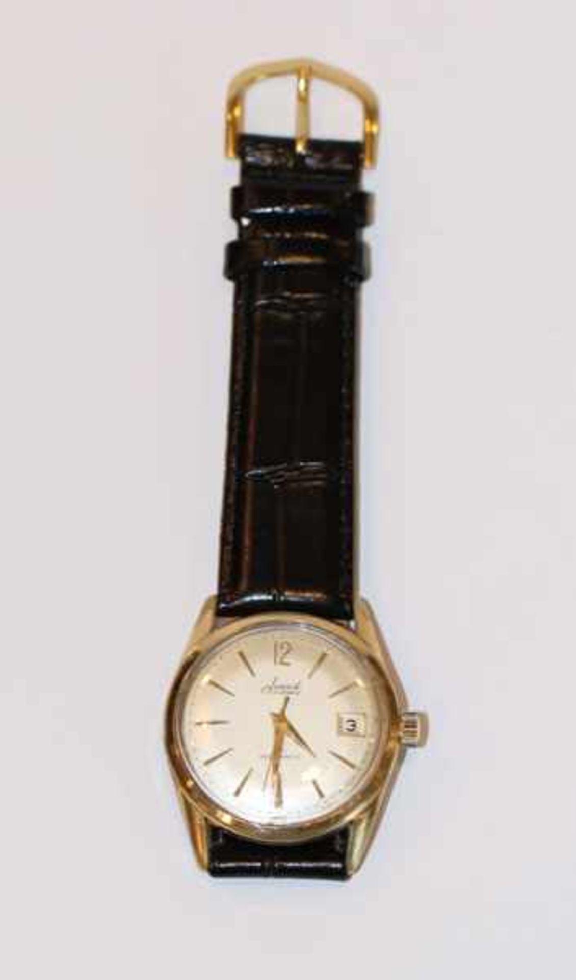 Accurist Herren Armbanduhr, Automatic mit Datum, intakt um 1960/70, an neuem schwarzen Lederarmband