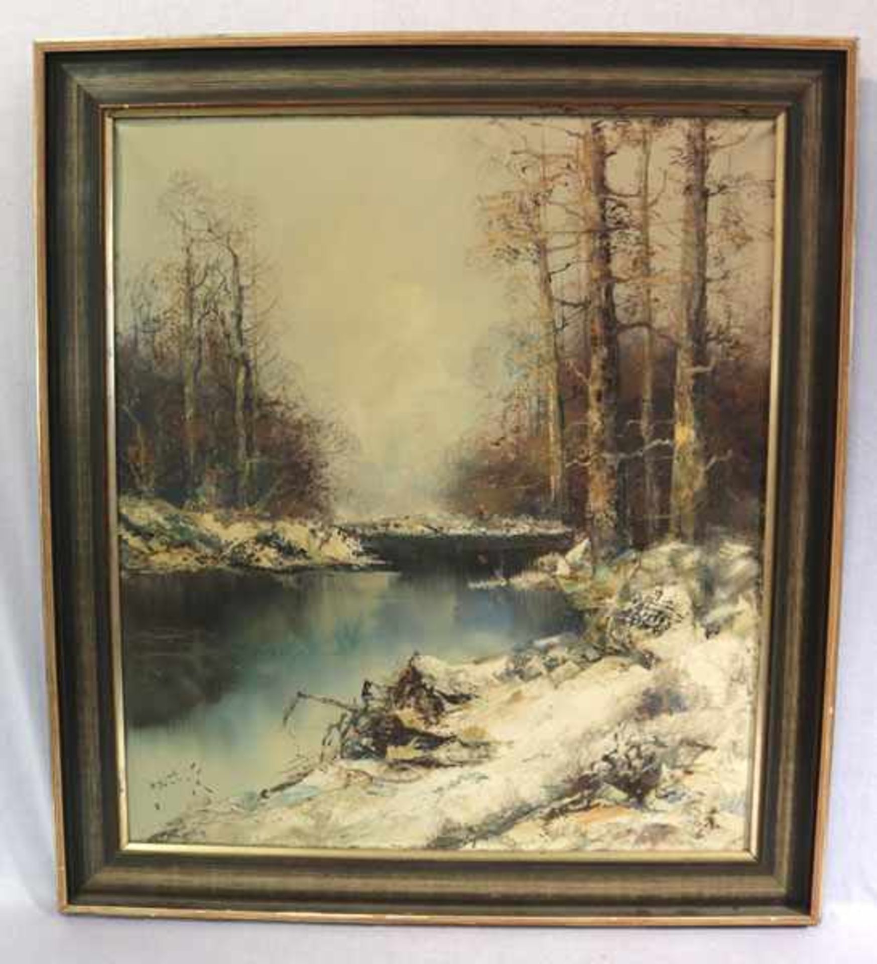 Gemälde ÖL/LW 'Moorlandschaft im Winter', signiert Türk, Gustav, * 1923 Sessen/Harz + 1978 Klais, in