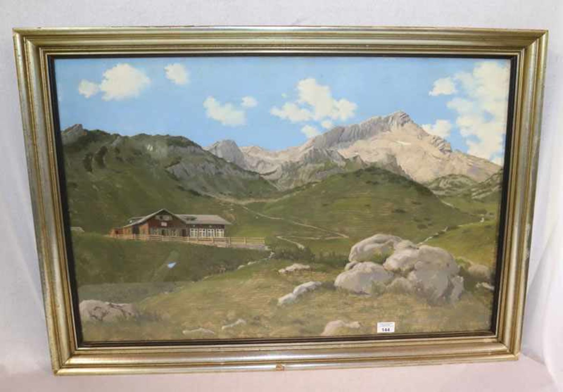 Gemälde, Mischtechnik 'Hochalm vor Alpspitze', signiert H. (Heinrich) Buchert, datiert 1938, unter