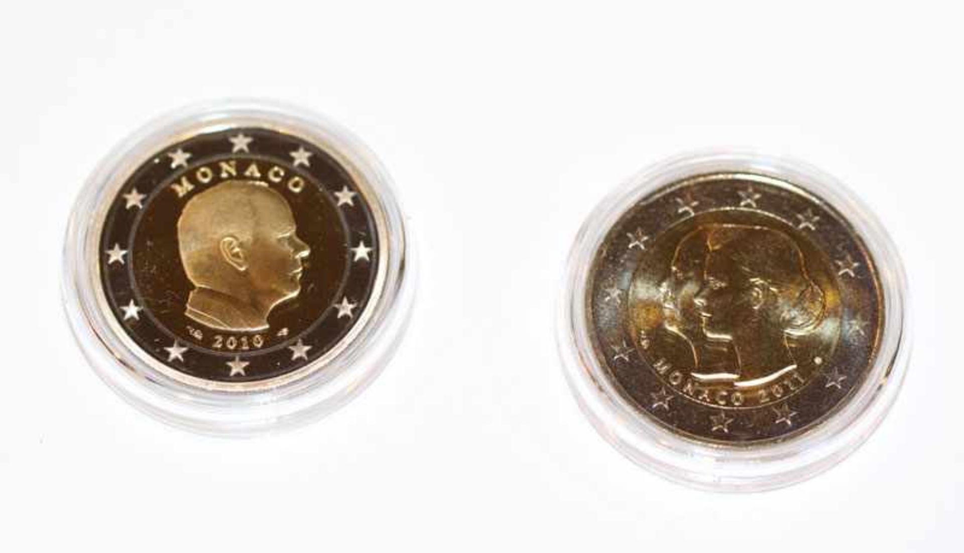 Zwei 2 Euro Münzen, Monaco 2010 und 2011, limitiert in Etui mit Expertise