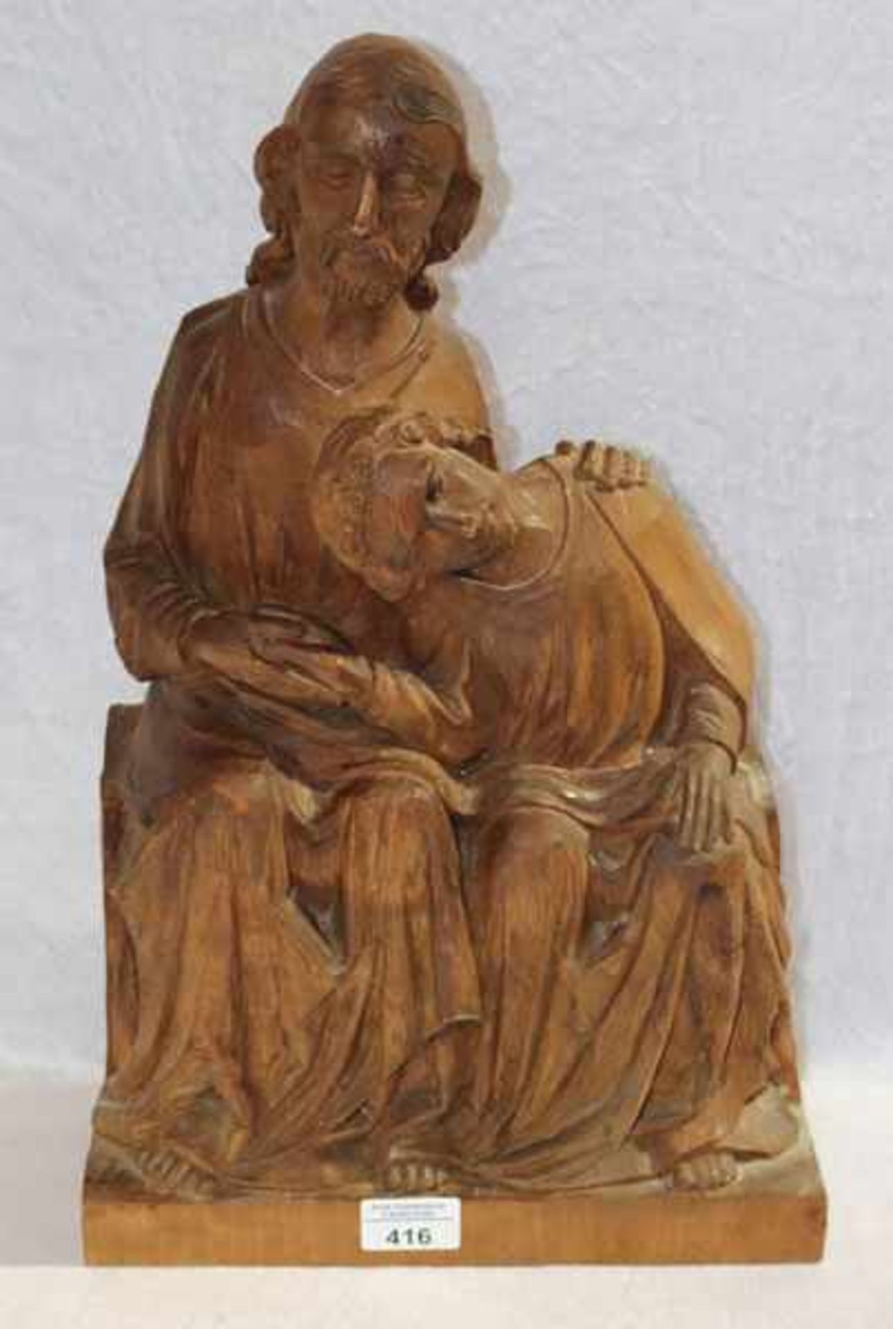 Holz Figurenskulptur 'Religiöse Darstellung', dunkel gebeizt, H 48 cm, B 29 cm, T 14 cm