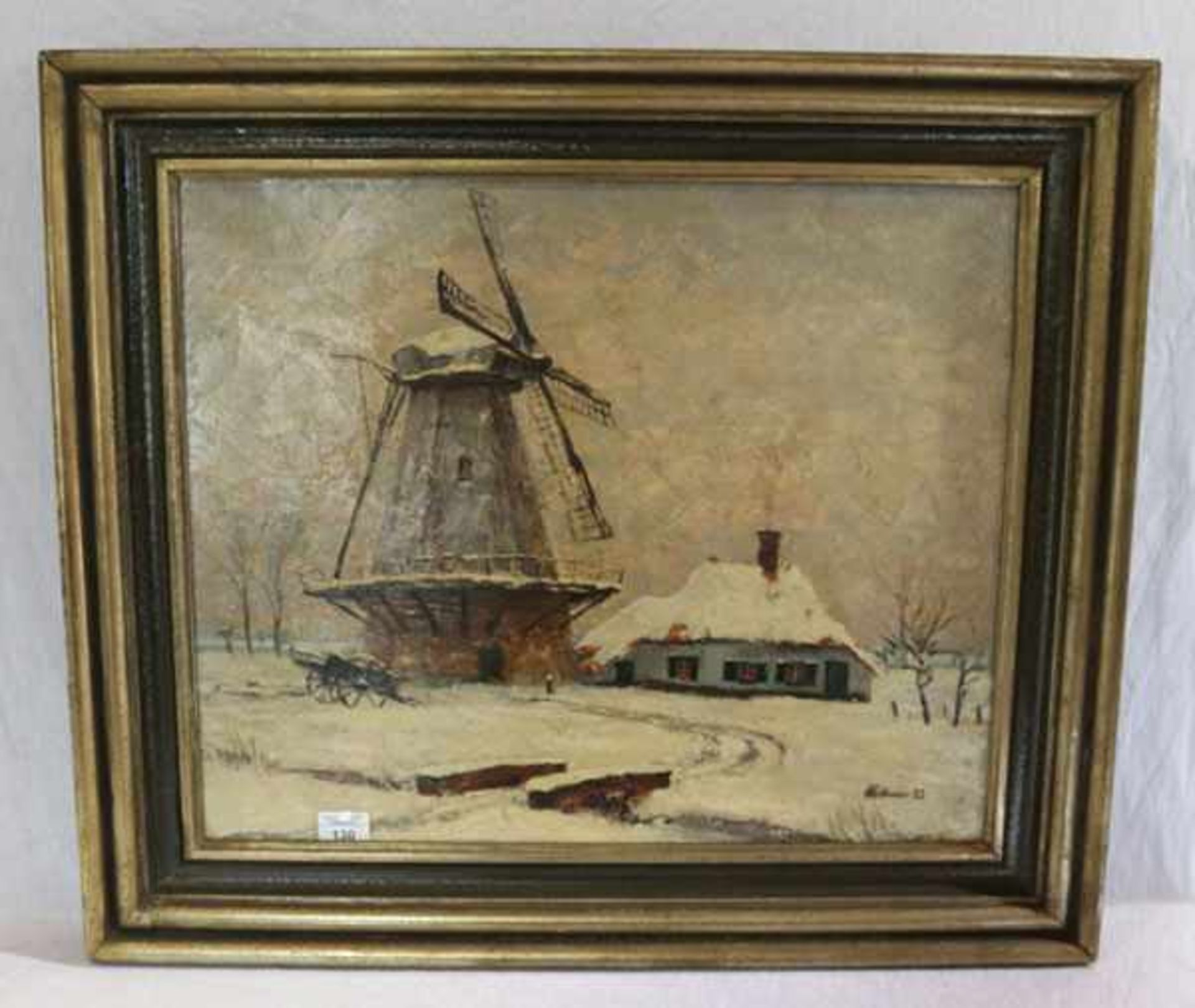 Gemälde ÖL/LW 'Winterlandschaft mit Windmühle', signiert Mittner ?, datiert 33, gerahmt, Rahmen