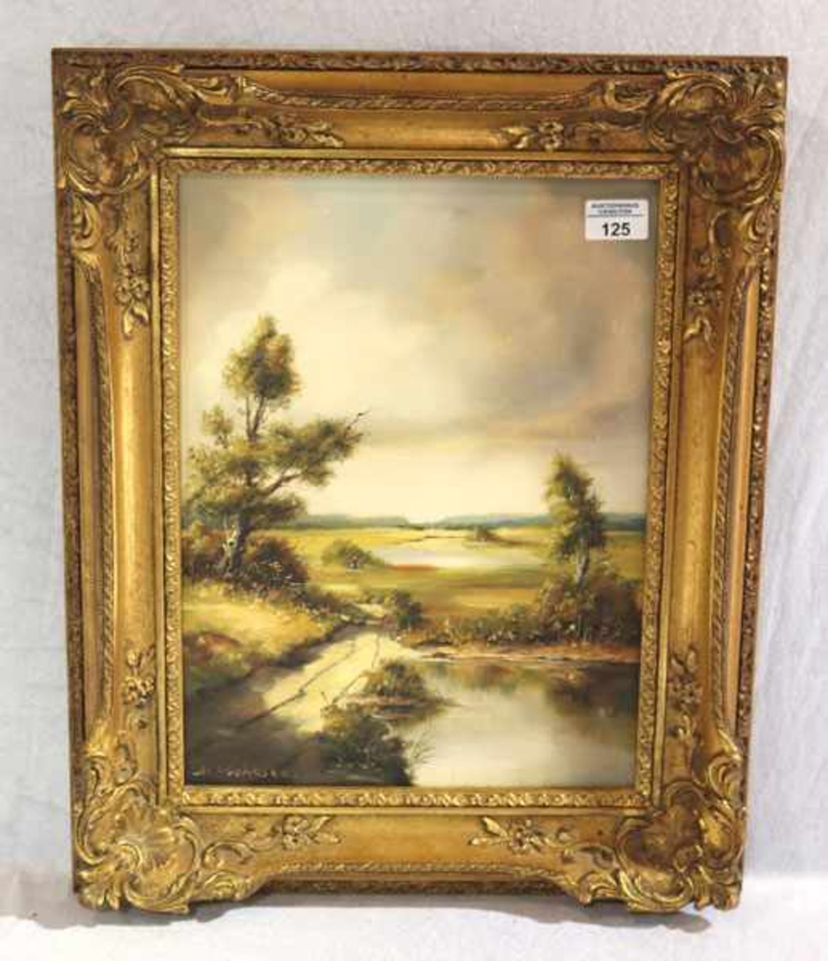 Gemälde ÖL/LW 'Landschafts-Szenerie', signiert M. Puchaska, gerahmt, incl. Rahmen 54 cm x 43 cm