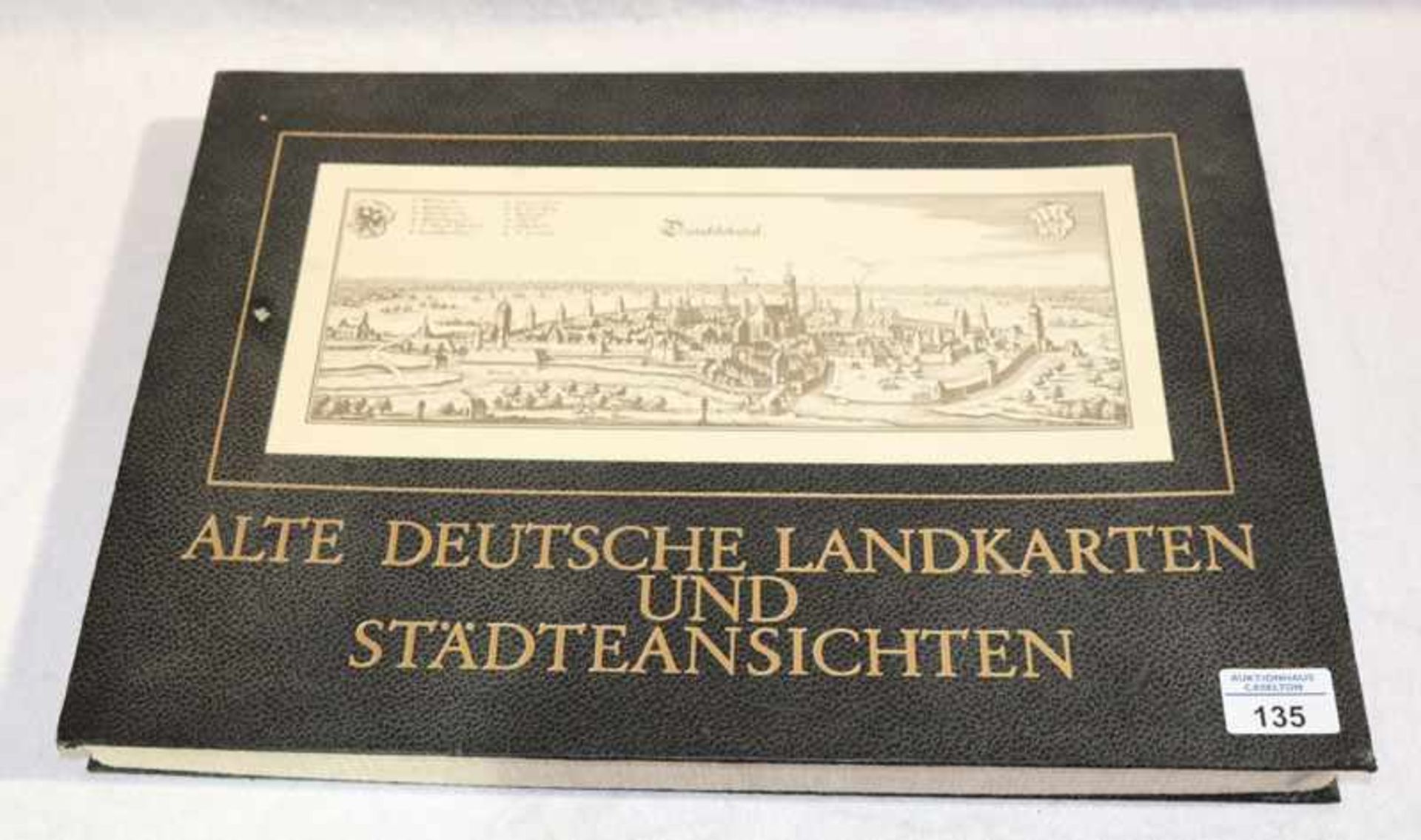 Mappe mit Drucken 'Alte Deutsche Landkarten und Städteansichten', mit Beschreibung, Altersspuren,