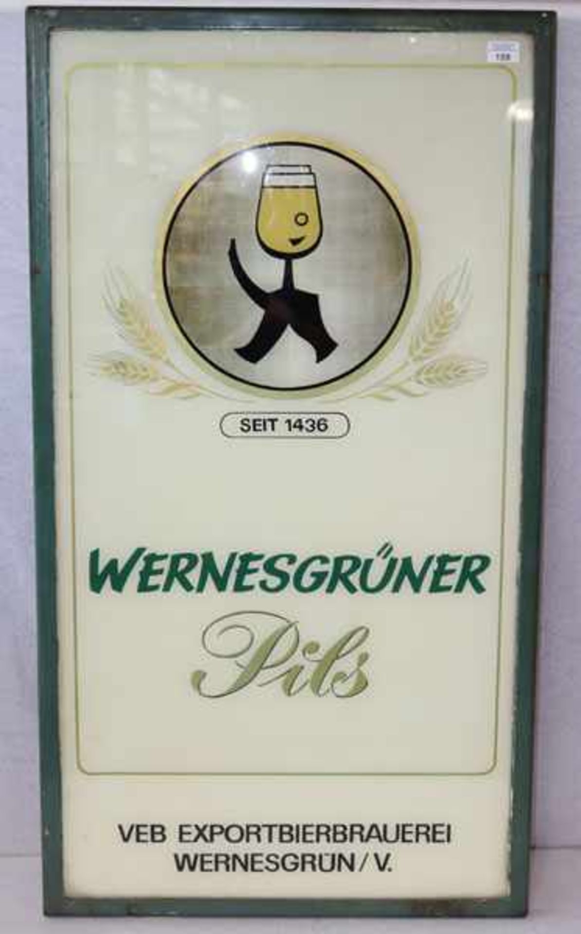 Großes Brauereischild 'Wernesgrüner Pils seit 1436, VEB-Exportbierbrauerei Wernesgrün/V.', aus der