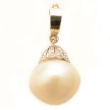 Cultured Pearl, Diamond, 14k White Gold Pendant Enhancer.