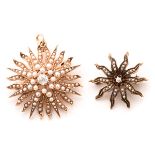 Collection of Two Victorian Diamond, Seed Pearl Sunburst Pendant Brooches.
