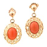 *Pair of Coral, 14k Gold Drop Earrings.