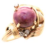 Star Ruby, Diamond, 14k Yellow Gold Ring.