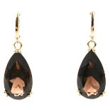 Pair of Smoky Quartz, 14k Yellow Gold Earrings.