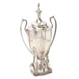 Sterling Trophy Form Hot Water Urn with Etched Monogram, Claw Feet