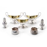 Three Tiffany & Co. Sterling Salts and Four English Sterling Salts or Shakers