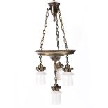 Arts & Crafts Style Chandelier with Four Opalescent Glass Shades