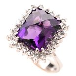 Amethyst, Diamond, 18k White Gold Ring.