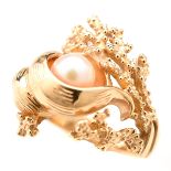 Cultured Pearl, 14k Yellow Gold Ring.