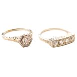 Collection of Two Deco Diamond, 14k White Gold Rings