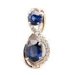 Sapphire, Diamond, 18k White Gold Pendant.
