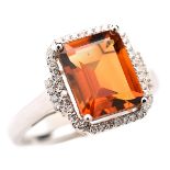 Citrine, Diamond, 14k White Gold Ring