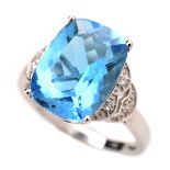 Blue Topaz, Diamond 14k White Gold Ring
