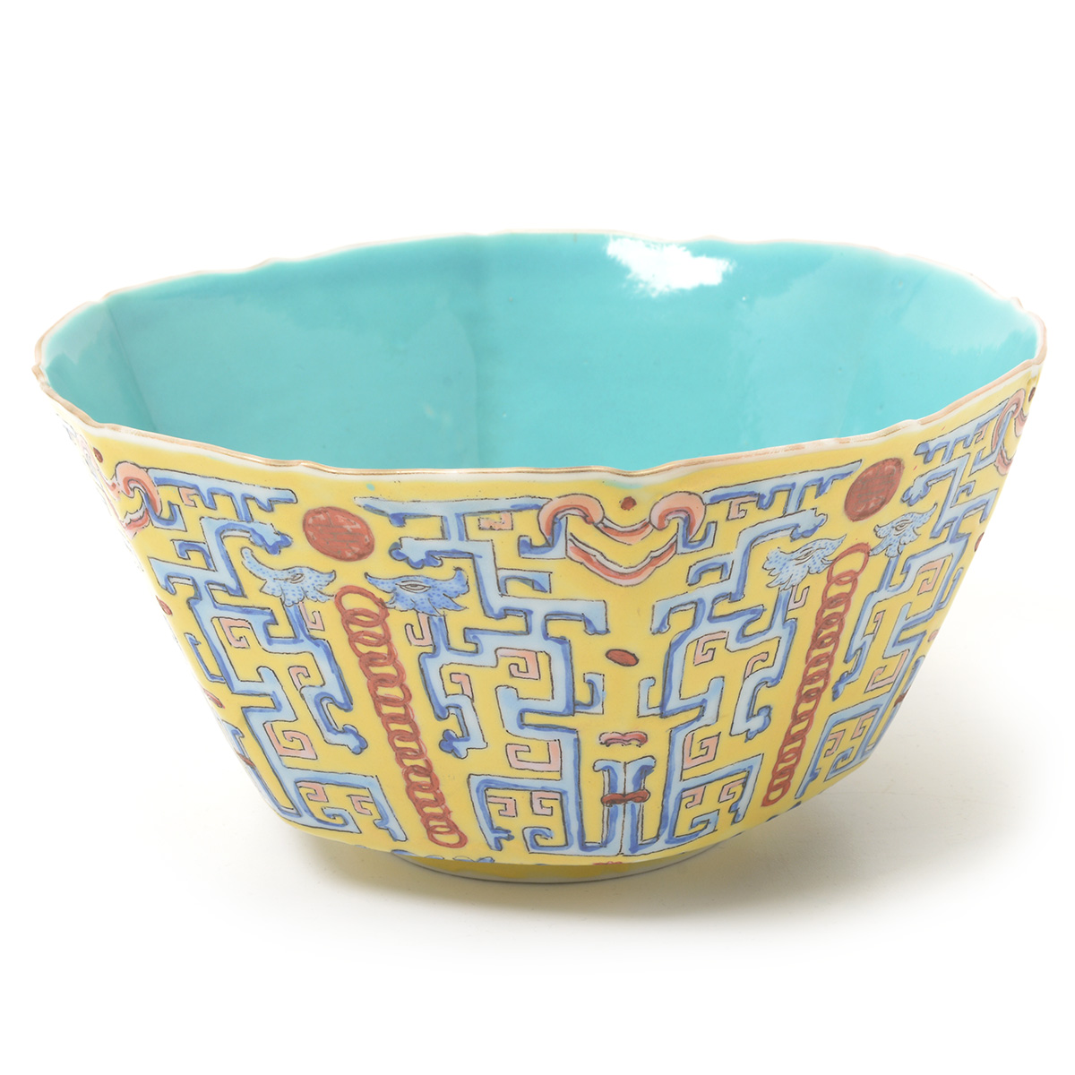 Famille Rose Yellow Ground Bowl, Late Qing