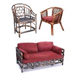 Group of McGuire Style Bamboo Love Seat and Four Armchairs