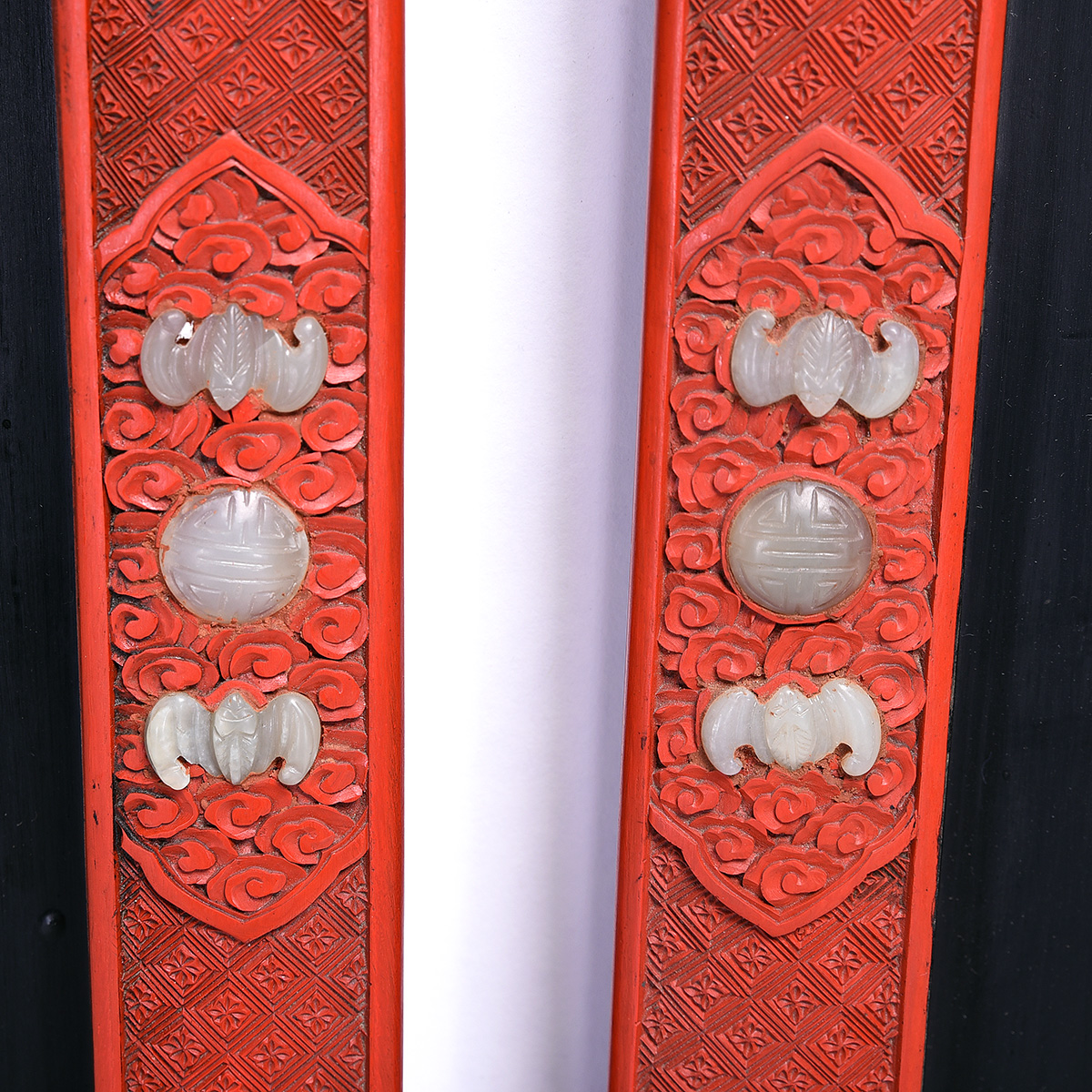 Pair of Cinnabar Lacquer Stone Decorated Wall Panels - Image 6 of 6