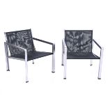 Pair Giuseppe Raimondi Modernist Metal and Leather Armchairs.