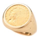 Indian Head Gold Coin, 14k Yellow Gold Ring.
