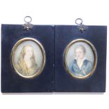 A pair of 19thC watercolour miniatures – Portraits of Percy Bysshe Shelley and Mary Godwin, 2.8” -