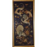 A late 19th/early 20thC Chinese silk embroidered panel worked in gold, silvered and coloured