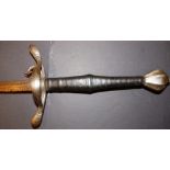 A 15thC two-handed broad sword with leather bound hilt, octagonal pommel, 40.5” blade, 51”