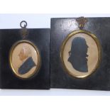 A 19thC oval watercolour miniature on paper – Gentleman in blue jacket, 2.75”, a silhouette in white