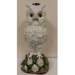 A large Victorian porcelain snowy owl oil lamp base with impressed lozenge mark, 17” high – slight