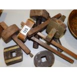 A small collection of 19thC brass inlaid woodworking tools.