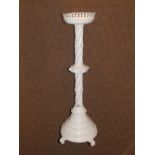 A large brass Ecclesiastical candlestick – later painted white, 24”