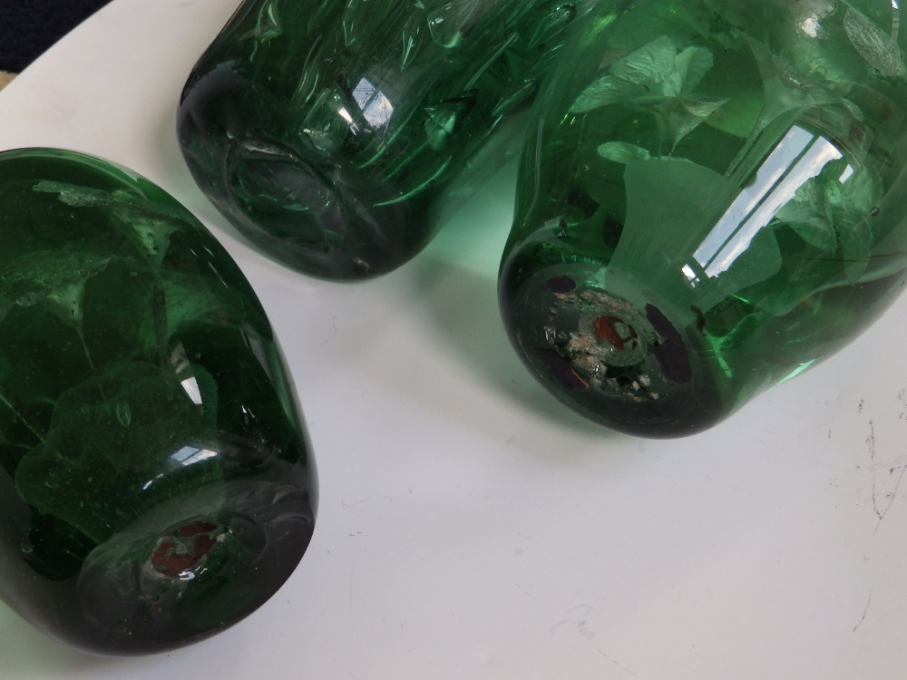 Three Victorian green glass dumpies – the largest 6”. - Image 2 of 2