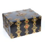 A French 19thC ebony parquetry casket attributed to Maison Alphonse Giroux, mounted with arabesque