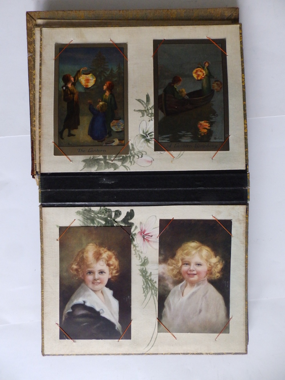 An early 20thC Japanese photo album containing 36 old postcards – Beauties, Small Rhymes & other - Image 2 of 3