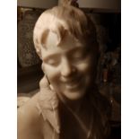 Bortone – a life size marble bust of a young girl smiling as a song bird nibbles her ear lobe, 18” -