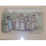 A Victorian humorous colour print – A group of young girls with dogs.