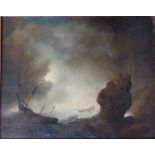 Attibuted to Van der Velde – oil on canvas – Shipwreck in stormy seas, inscribed verso, 9.5” x 12”.