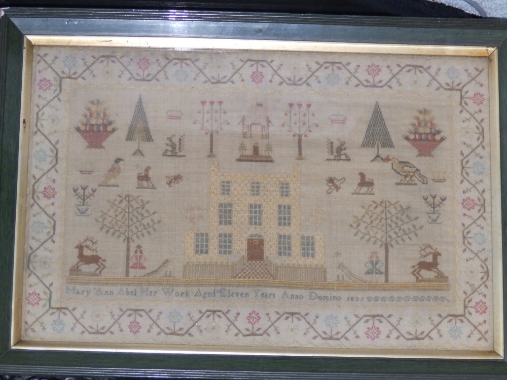 An early 19thC silkwork sampler – 'Mary Ann Abel Her Work Aged Eleven Years Anno Domino 1835, a