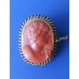 A 19thC coral cameo style brooch.